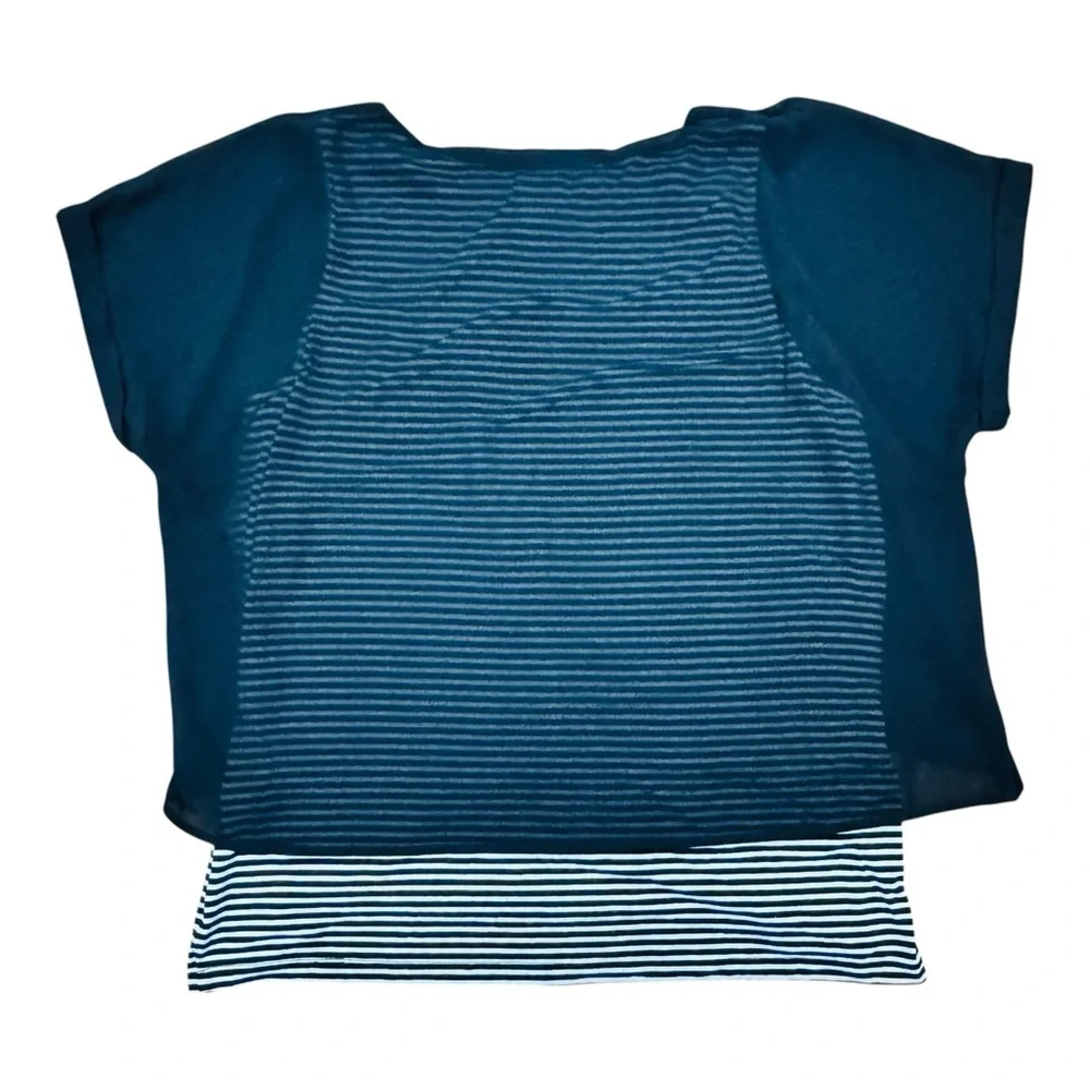 Chico's Blue and White Layered Blouse with Striped Design - Picture 2 of 5